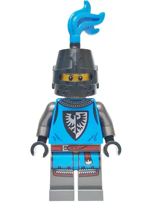 BDP176:  Forest Stronghold Black Falcon Soldier - Male, Pearl Dark Gray Detailed Legs, Black Helmet with Eye Slit, Blue Plume