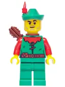 Minifigurka: BDP177:  Forest Stronghold Forestman - Red, Green Hat, Red Feather, Quiver, Stubble