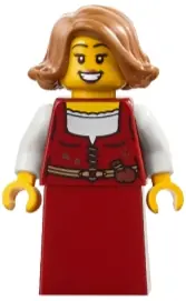 BDP179:  Medieval Seaside Market Baker - Female, Dark Red Dress, Medium Nougat Hair