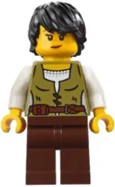 BDP181:  Medieval Seaside Market Snake Charmer - Female, Vest over White Shirt, Dark Brown Legs, Black Hair