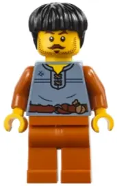 BDP183:  Medieval Seaside Market Wine Seller - Male, Sand Blue Vest, Dark Orange Legs, Black Hair