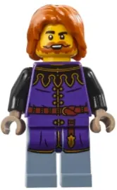 BDP184:  Medieval Seaside Market Tax Collector - Male, Dark Purple Surcoat, Sand Blue Legs, Dark Orange Hair