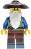 Minifigurka: BDP190:  Riverside Scholars - Male, Sand Green Vest, Reddish Brown Apron, Sand Blue Legs, Dark Brown Conical Hat, White Beard