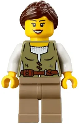 BDP191:  Riverside Scholars - Female, Olive Green Vest, Dark Tan Legs, Dark Brown Ponytail