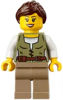 Minifigurka: BDP191:  Riverside Scholars - Female, Olive Green Vest, Dark Tan Legs, Dark Brown Ponytail