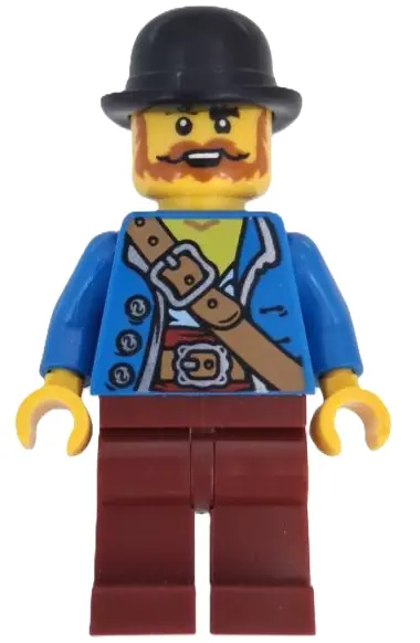 BDP192:  Wild West Train Bandit - Male, Blue Jacket, Dark Red Legs, Black Bowler Hat