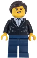 Minifigurka: BDP193:  Wild West Train Bandit - Female, Black Jacket over White Shirt, Dark Blue Legs, Dark Brown Ponytail