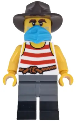 BDP194:  Wild West Train Bandit - Male, White Tank Top with Red Stripes, Dark Bluish Gray Legs with Black Boots, Dark Azure Bandana, Dark Brown Fedora