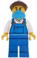 Minifigurka: BDP196:  Wild West Train Stable Hand - Male, Blue Overalls, Blue Legs, Dark Azure Bandana, Reddish Brown Flat Cap