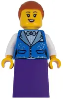 Minifigurka: BDP197:  Wild West Train Passenger - Female, Blue Vest, Dark Purple Skirt, Dark Orange Hair with Bun