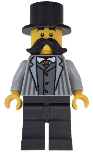 BDP198:  Wild West Train Passenger - Male, Light Bluish Gray Striped Jacket, Pearl Dark Gray Legs, Black Moustache and Top Hat