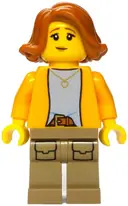 Minifigurka: BDP206:  Merchant Boat - Female, Bright Light Orange Jacket, Dark Tan Legs with Pockets, Dark Orange Hair