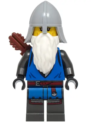 BDP215:  Black Falcon Archer - Male, Pearl Dark Gray Detailed Legs, Light Bluish Gray Helmet with Neck Protector, White Beard, Quiver