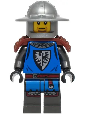 BDP217:  Black Falcon - Male, Pearl Dark Gray Detailed Legs, Flat Silver Helmet with Broad Brim, Reddish Brown Spiked Shoulder Pads