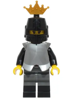 BDP219:  Knight - Female, Dark Bluish Gray and Silver Armor, Black Boots, Black Helmet, Pearl Gold Crown, Flat Silver Breastplate