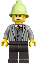 BDP235:  Vampire Castle Visitor - Male, Light Bluish Gray Jacket with Pinstripes, Pearl Dark Gray Legs, Yellowish Green Pith Helmet