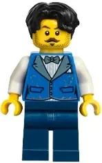 BDP241:  Vampire Castle Visitor - Male, Blue Vest with Metallic Light Blue Lapels, Dark Blue Legs, Black Hair