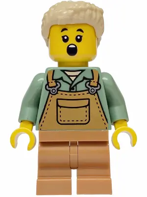 BDP246:  Mushroom Village - Female, Medium Nougat Overalls over Sand Green Shirt, Medium Nougat Medium Legs, Tan Hair