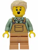 Minifigurka: BDP246:  Mushroom Village - Female, Medium Nougat Overalls over Sand Green Shirt, Medium Nougat Medium Legs, Tan Hair