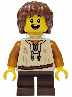 BDP247:  Mushroom Village - Male, Tan Vest, Dark Brown Short Legs, Neck Bracket, Reddish Brown Hair