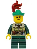 Minifigurka: BDP248:  Mushroom Village - Male, Olive Green Tunic, Dark Green Medium Legs, Green Hat, Dark Red Plume