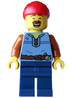 BDP252:  Pirate - Male, Sand Blue Vest, Dark Blue Legs, Red Bandana