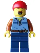Minifigurka: BDP252:  Pirate - Male, Sand Blue Vest, Dark Blue Legs, Red Bandana