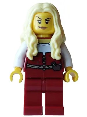 BDP255:  Pirate - Female, Dark Red Vest and Legs, Bright Light Yellow Long Wavy Hair