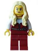 Minifigurka: BDP255:  Pirate - Female, Dark Red Vest and Legs, Bright Light Yellow Long Wavy Hair