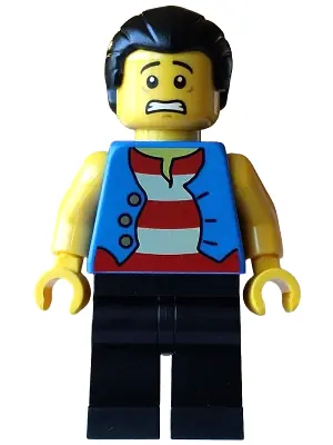 BDP256:  Pirate - Male, Blue Vest, Black Legs, Black Hair with Short Ponytail