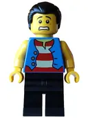 Minifigurka: BDP256:  Pirate - Male, Blue Vest, Black Legs, Black Hair with Short Ponytail