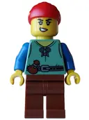 Minifigurka: BDP257:  Pirate - Female, Sand Green Vest, Reddish Brown Legs, Red Bandana