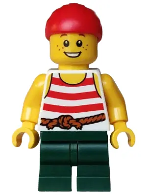 BDP261:  Pirate - Boy, White Tank Top with Red Stripes, Dark Green Medium Legs, Red Bandana
