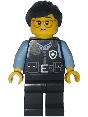 BDP266:  Art Factory Security - Female, Black Safety Vest with Silver Star Badge Logo, Black Legs, Black Ponytail and Swept Sideways Fringe