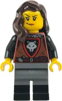 Minifigurka: BDP279:  Wolfpack - Female, Dark Bluish Gray Legs with Black Boots, Dark Brown Hair