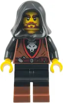Minifigurka: BDP280:  Wolfpack - Male, Black Legs with Reddish Brown Boots, Black Hood