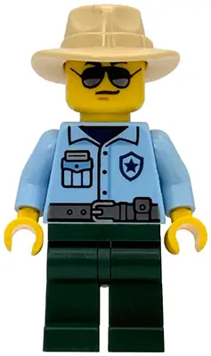 BDP286:  Sequoia Tree Trail Ranger - Male, Bright Light Blue Uniform, Dark Green Legs, Tan Fedora, Sunglasses
