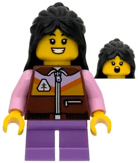 BDP289:  Sequoia Tree Trail Tourist - Daughter, Reddish Brown Jacket, Medium Lavender Short Legs, Long Black Hair