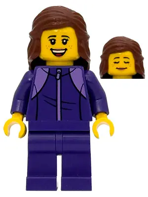 BDP292:  Sequoia Tree Trail Hiker - Female, Dark Purple Tracksuit, Reddish Brown Hair Mid-Length