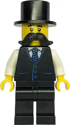 BDP294:  Gold Mine Wagon Driver - Male, Black Vest with Blue Striped Tie, Black Legs, Black Top Hat, Large Moustache