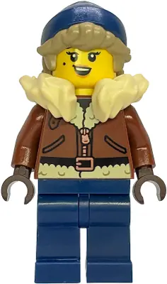 BDP299:  Gold Mine Explorer - Female, Reddish Brown Coat, Tan Fur Collar, Dark Blue Legs and Beanie