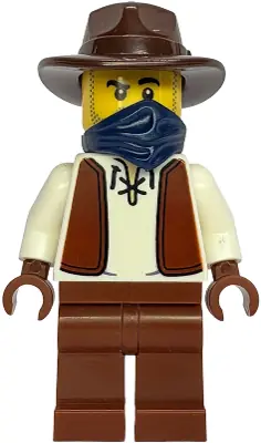 BDP306:  Gold Mine Miner - Male, White Shirt with Reddish Brown Vest, Reddish Brown Legs, Dark Brown Fedora, Dark Blue Bandana