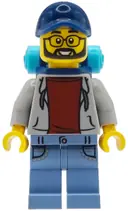 Minifigurka: BDP309:  Camper - Male, Light Bluish Gray Hoodie with Dark Red Shirt, Sand Blue Legs with Pockets, Dark Blue Cap, Backpack