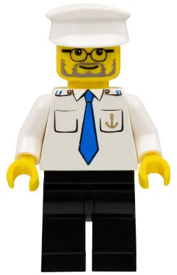 BOAT009:  Boat Captain with Blue Tie and Anchor on Pocket, White Hat