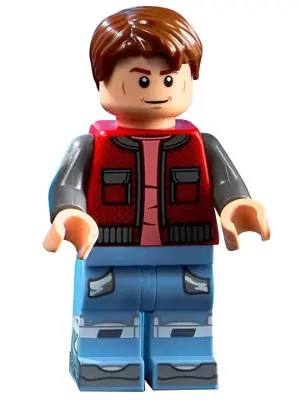 BTF001:  Marty McFly - Red Jacket with Pockets, Dark Bluish Gray Arms