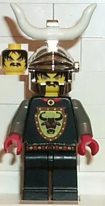 CAS046CM:  Knights' Kingdom - Cedric the Bull (Robber Chief), Chrome Silver Dragon Helmet, Horns