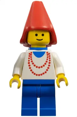 CAS095:  Maiden with Necklace - Blue Legs, Cape, Red Cone Hat, Blue Plastic Cape