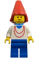 Minifigurka: CAS095:  Maiden with Necklace - Blue Legs, Cape, Red Cone Hat, Blue Plastic Cape