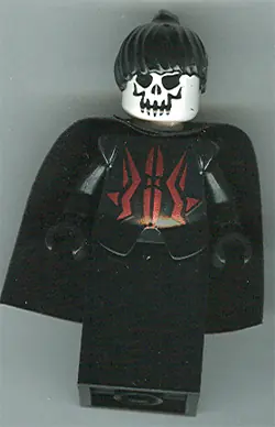 CAS278:  Knights' Kingdom II - Queen with Evil Skull Face, Black Ponytail Hair, Black Cape (Chess Queen)