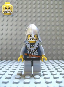 CAS343:  Fantasy Era - Crown Knight Scale Mail with Crown, Helmet with Neck Protector, White Moustache and Beard